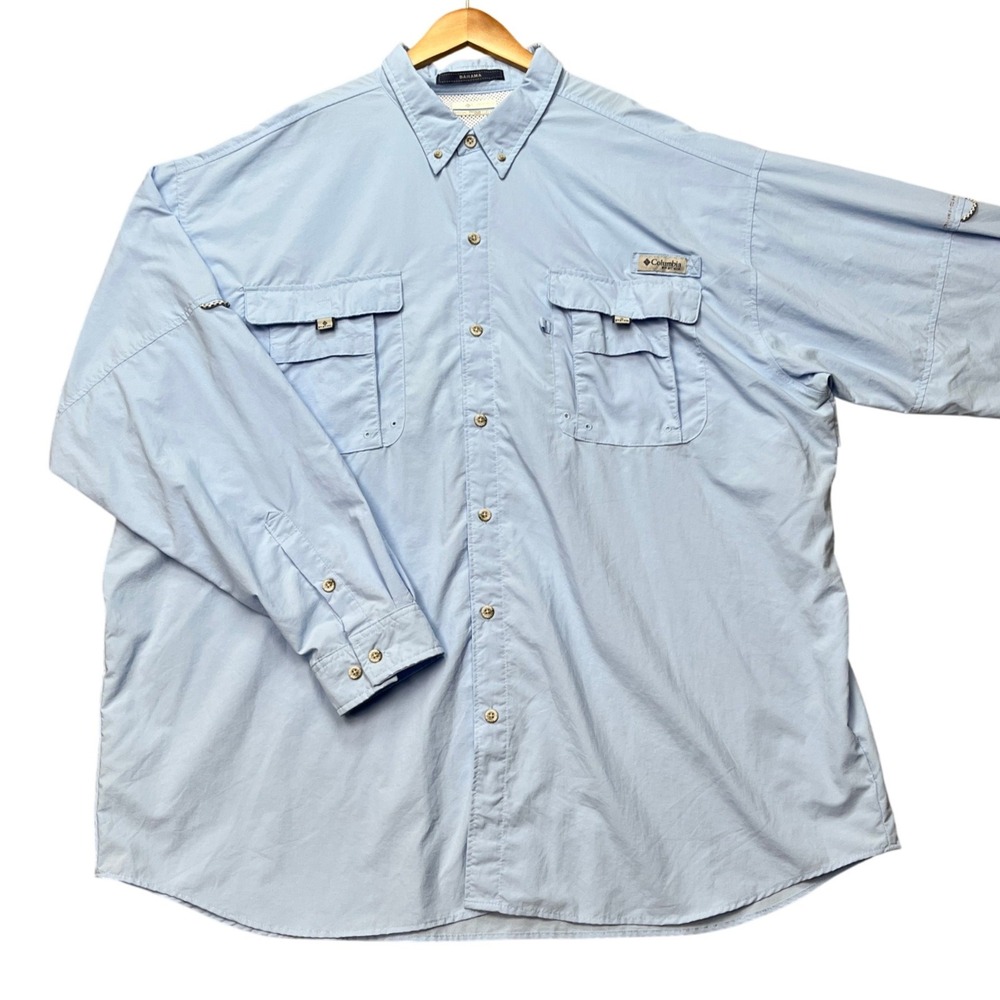 Columbia Fishing Shirt Men 3XT Blue Bahama II PFG Long Sleeve Vented Performance